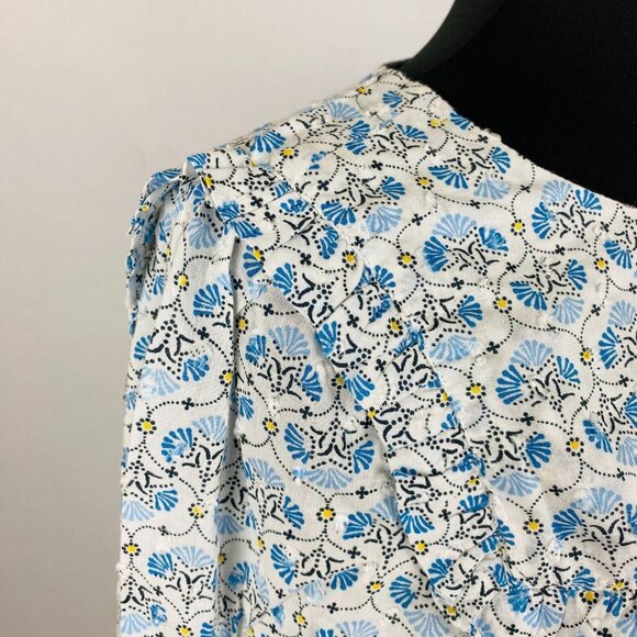 Ann Taylor Loft Blue Multicolored Bohemian Print Pleated Bib Front Women's S Top - Picture 5 of 9